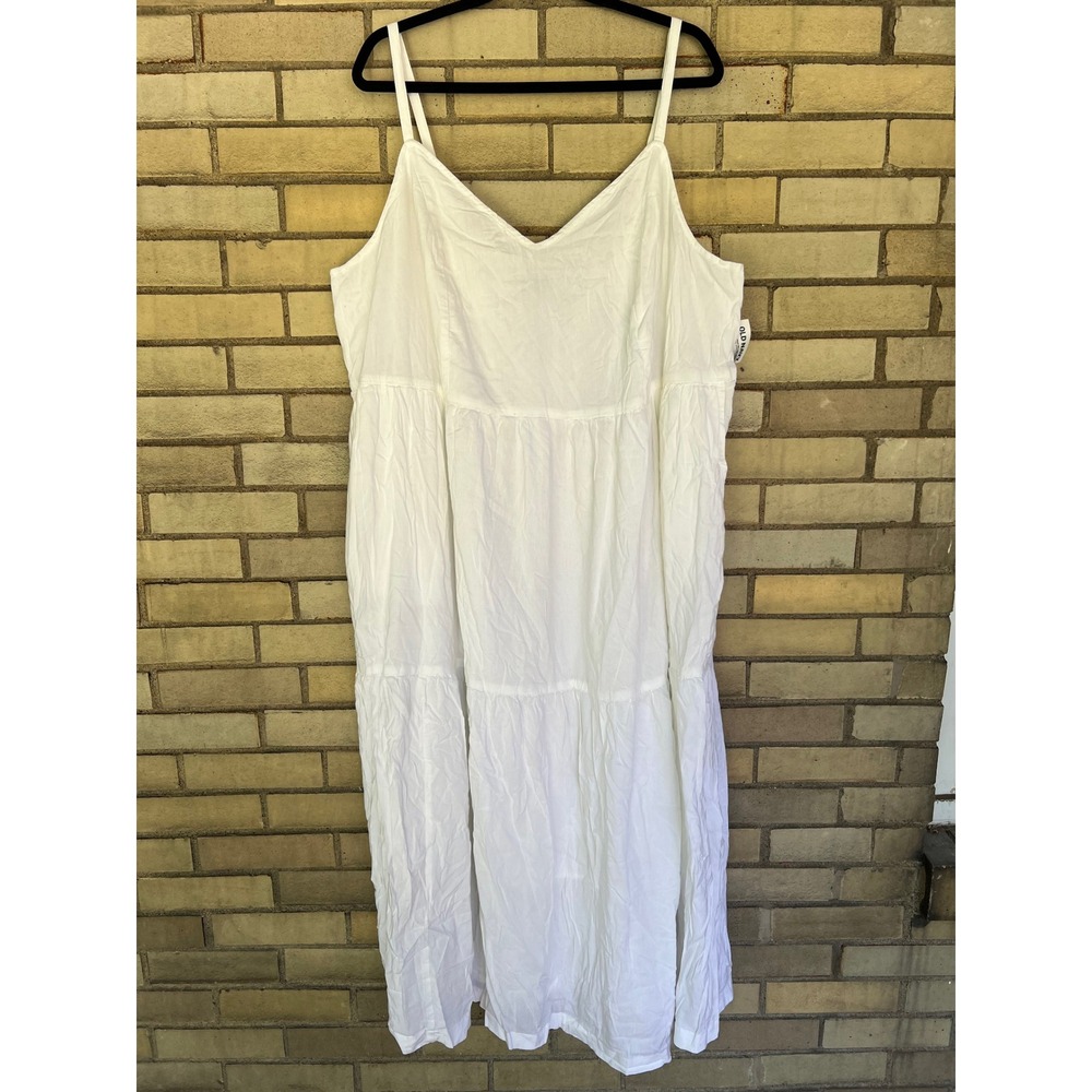 Old Navy Womens White Tiered Cami Maxi Dress with Pockets‎ Size 3X